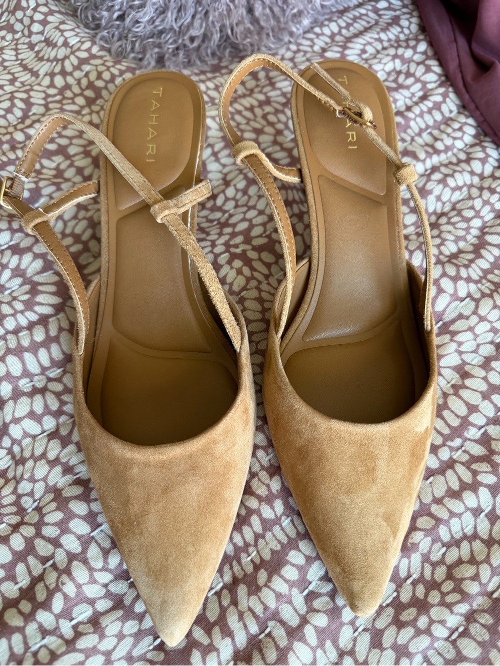 Tahari Tan Suede Pointed Slingback Flats